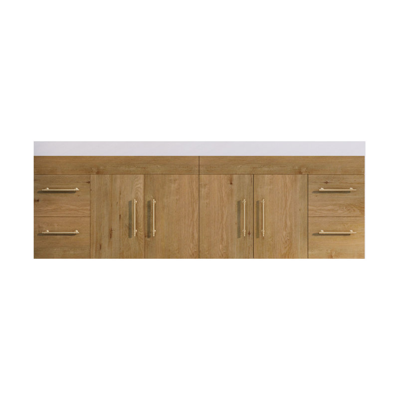 Meuble-lavabo double avec plateau en acrylique Amirea, Chêne et teck