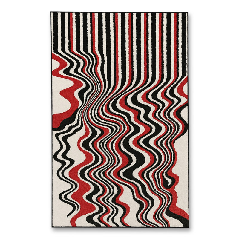 MOSSO Orange Striped Washable Woven Backing Area Rug, 3'3" x 6'7"