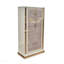 Commode 5 tiroirs de style moderne en bois et accents dorés de couleur beige