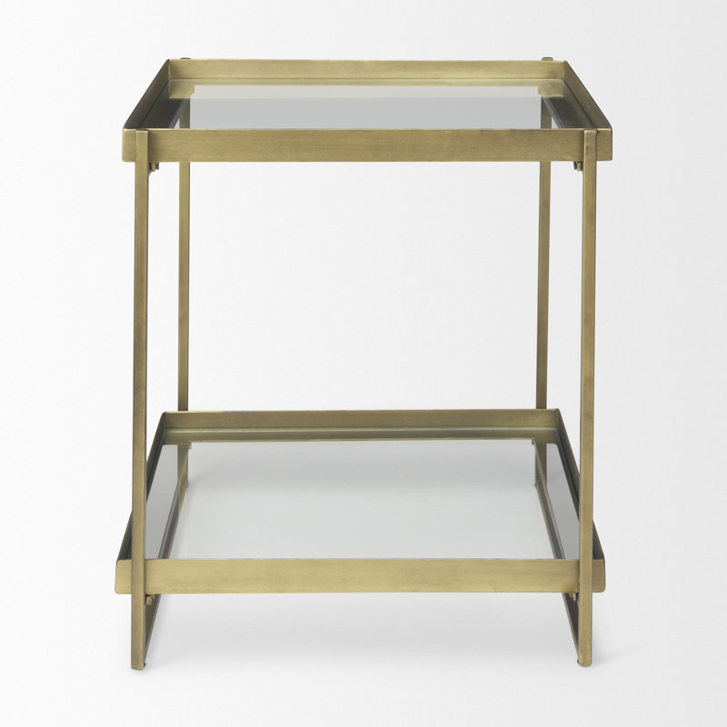 Glass Tray Top End Table, Gold