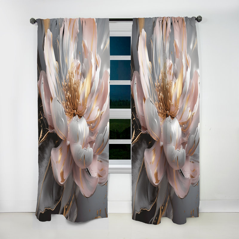 Rideau en velours floral - 1 panneau Marble Pink Gold Peony Flower III, L 52 po x L 63 po