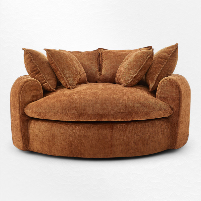 Upholstered Oversized Round Barrel Sofa Chair, Orange