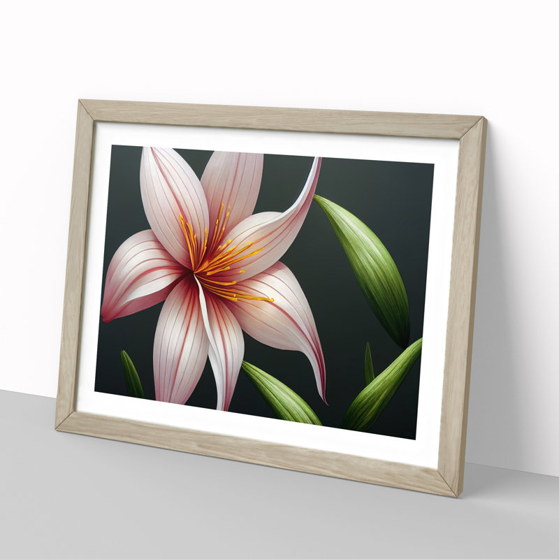 Futuristic Lily Flower Vol.4 - Single Picture Frame Print, 25cm H x 34cm W x 2cm D, Oak Framed