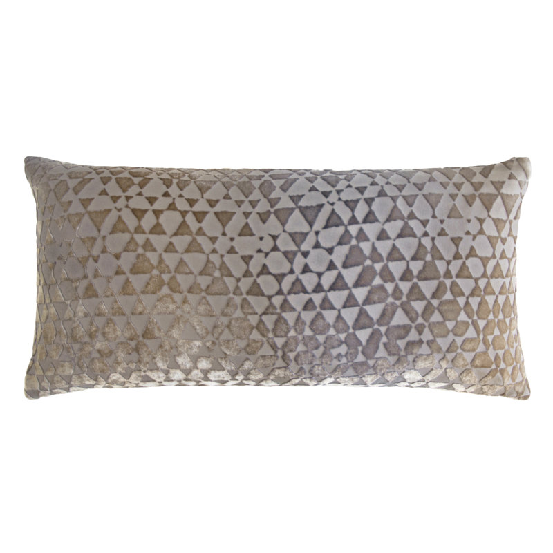 Triangles Lumbar Velvet Pillow Cover & Insert, Coyote, 12" H x 24" W