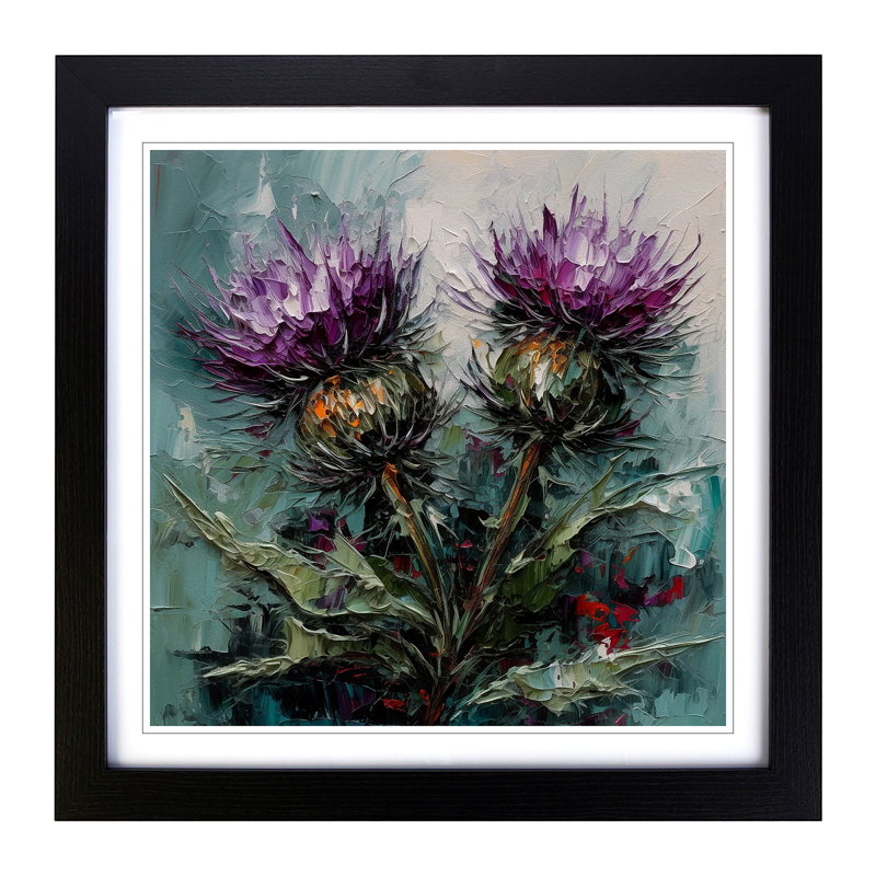 Thistle Palette Knife Painting No.1 - Framed Print, Black