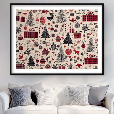Motif de Noël imprimé encadré rouge mat Décoration intérieure