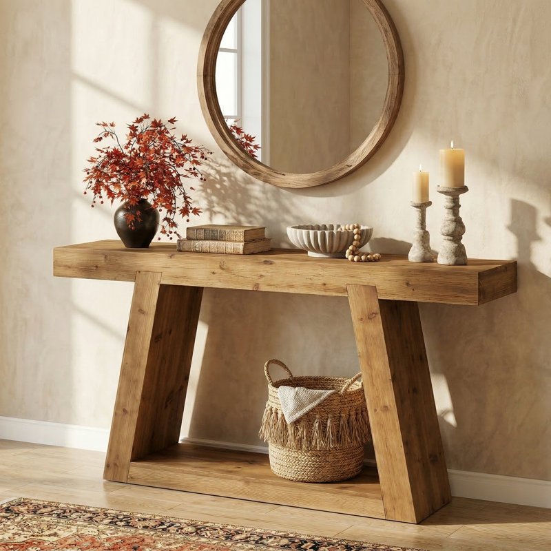 Chasidi Rectangular Pedestal Console Table, Antique Brown