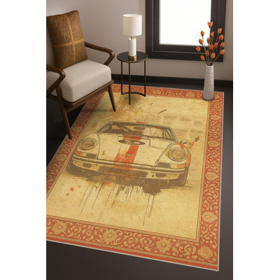 Tapis bleu tissé lavable rétro Mosso
