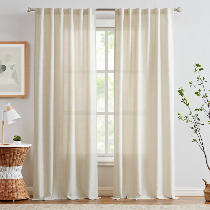 Semi Sheer Rod Pocket Farmhouse Textured Curtains, Beige, 50" W x 96" L