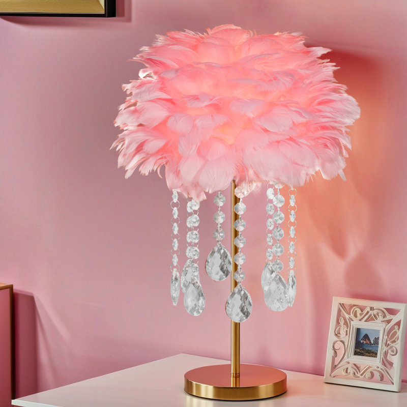 Pink Feather Crystal Table Lamp, Pink