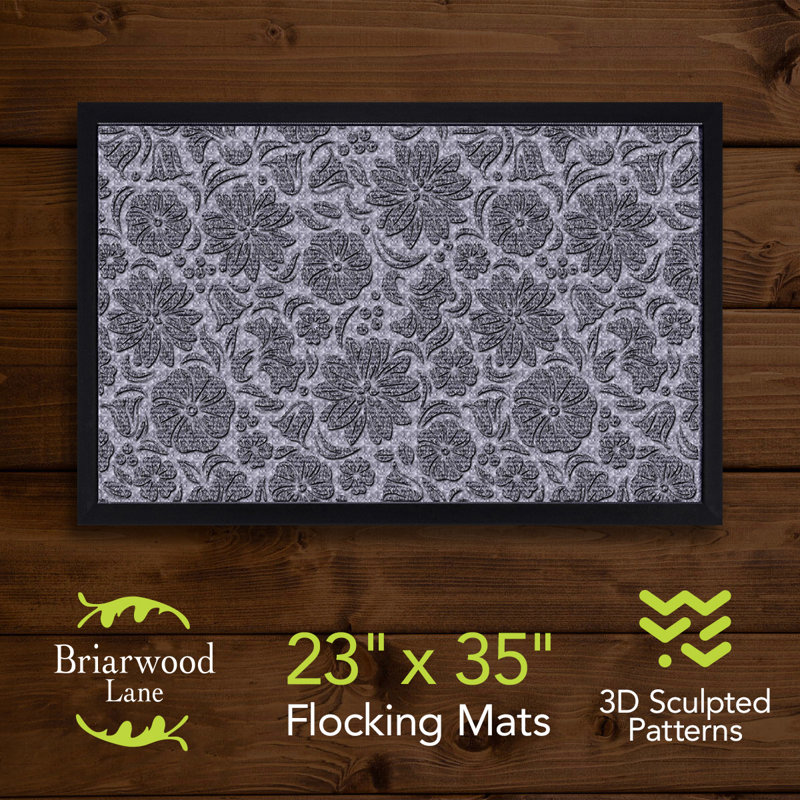 Grand paillasson gris à motif floral, Gris, l 23 po x L 35 po