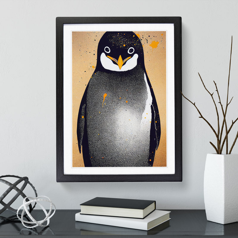 Penguin Graffiti No.1 - Wall Art, Black Framed Paper, 36cm H x 27cm W, White