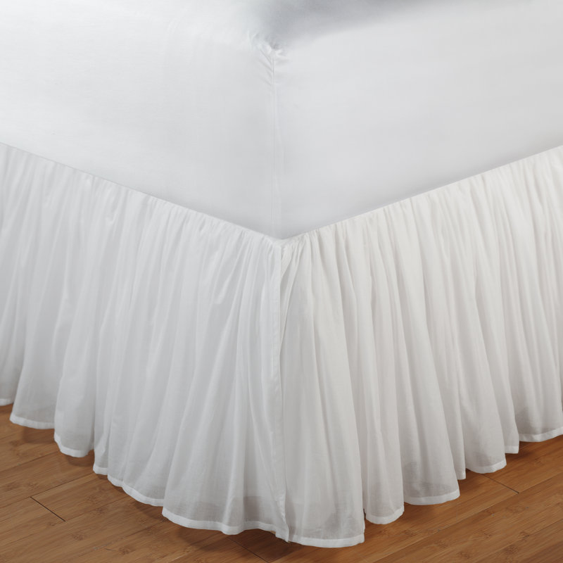 Greenland Home Fashions Cotton Voile Bed Skirt Queen 60x80+15 White 15" Drop Sheer Lined Gathered, Queen, 15", White