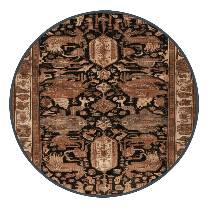 Machine Washable Persian Brown Area Rug, Round 6'