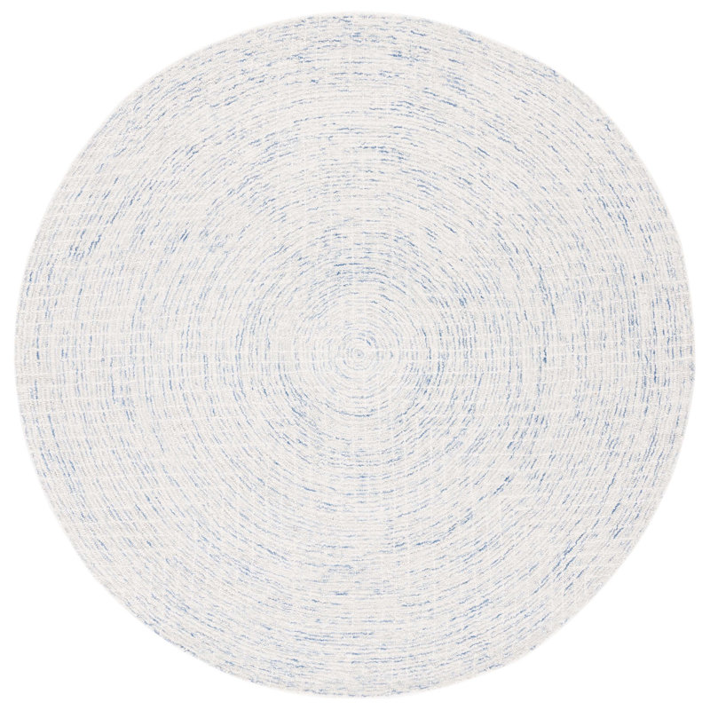 Abstract Hand Tufted Wool/Cotton Rug in Blue/Ivory, Round 6'