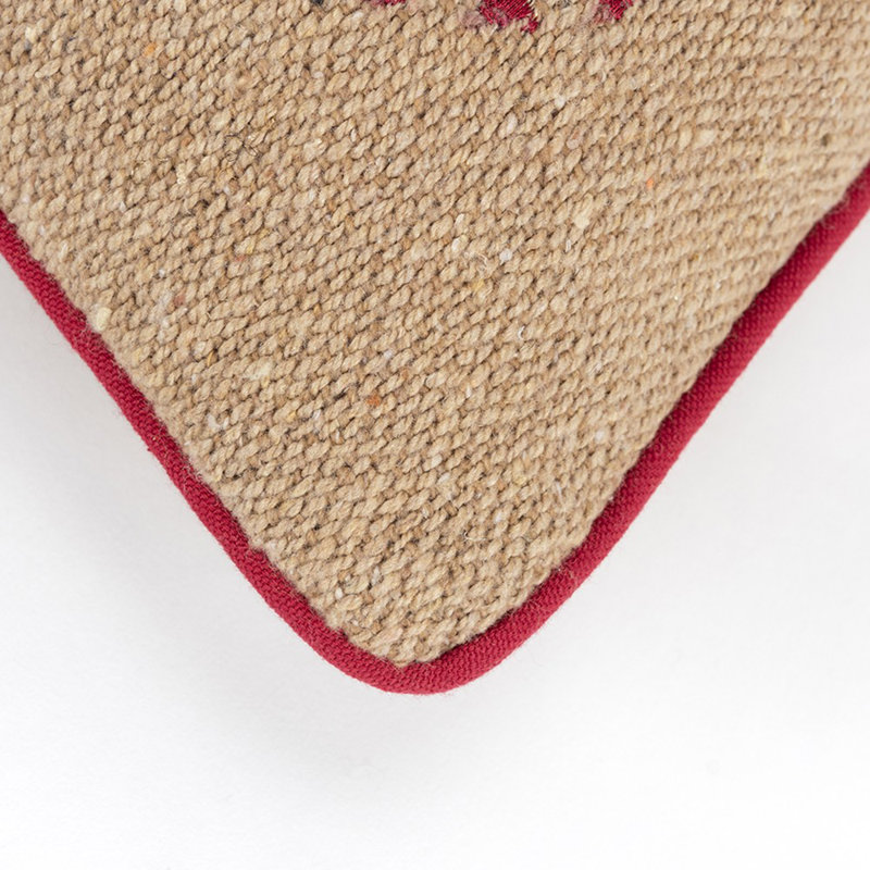 Embroidered Natural Cotton Jute Holiday Throw Pillow