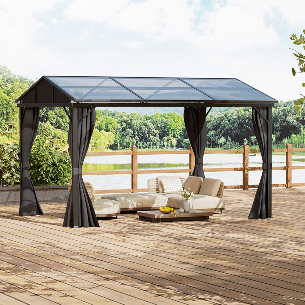 13 x 10FT Metal Frame Hardtop Patio Gazebo with Curtains
