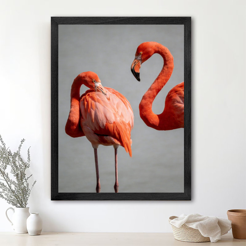 Art mural rétro noir avec deux flamants roses, impressions de style romantique, H 11 po x l 9 po