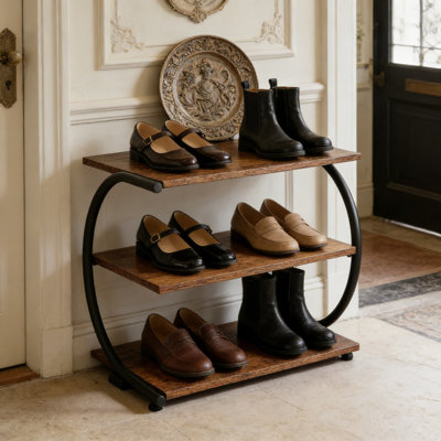 Range-chaussures en forme de C à 3 niveaux avec structure en métal robuste et pieds réglables - Organisateur compact peu encombrant pour vestibule, placard, couloir ou chambre à coucher