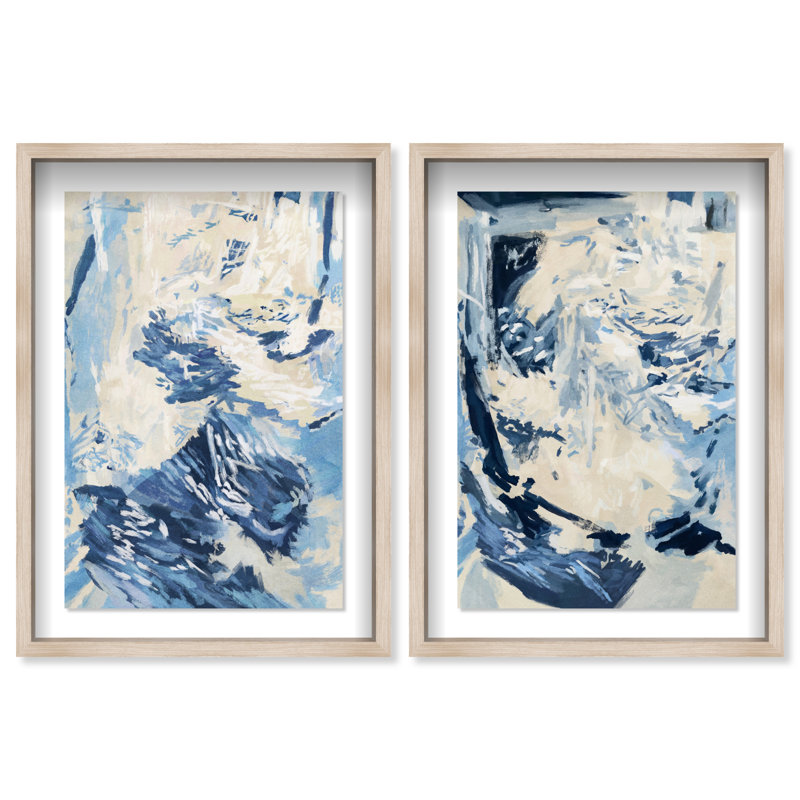 Coastal Feel Set Shadowbox Abstract Print by Oliver Gal, Black Frame, 10 x 15, 25"H x 37"W, Natural Oak Shadowbox