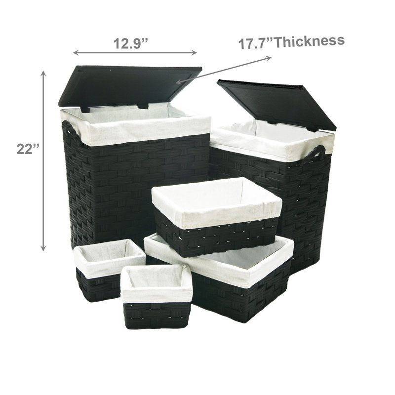 Haight 6Pc Non-Woven Rect. Hampers & Baskets Black, Black