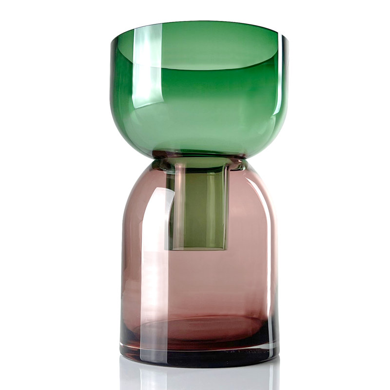 Medium Green and Pink Reversible Glass Flower Vase