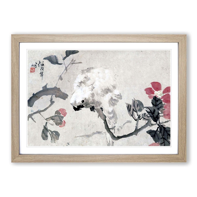 Cockatoo by Ren Yi - Picture Frame Painting, Oak Framed, 27cm H x 36cm W x 2cm D