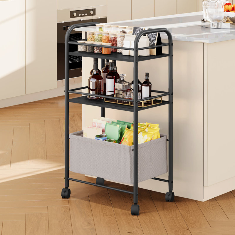 82cm H x 43cm W 0 Utility Cart with Wheels, Black, Black