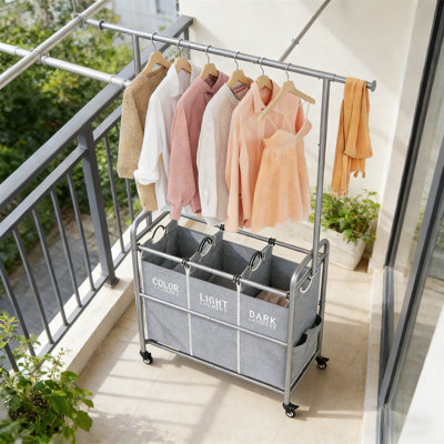 Laundry Cart, Laundry Sorting Cart, With Hanging Hangers, 3 Butler Sorting Basket Storage Racks, Laundry Basket Cart With Heavy-Duty Lockable Rolling Wheels,