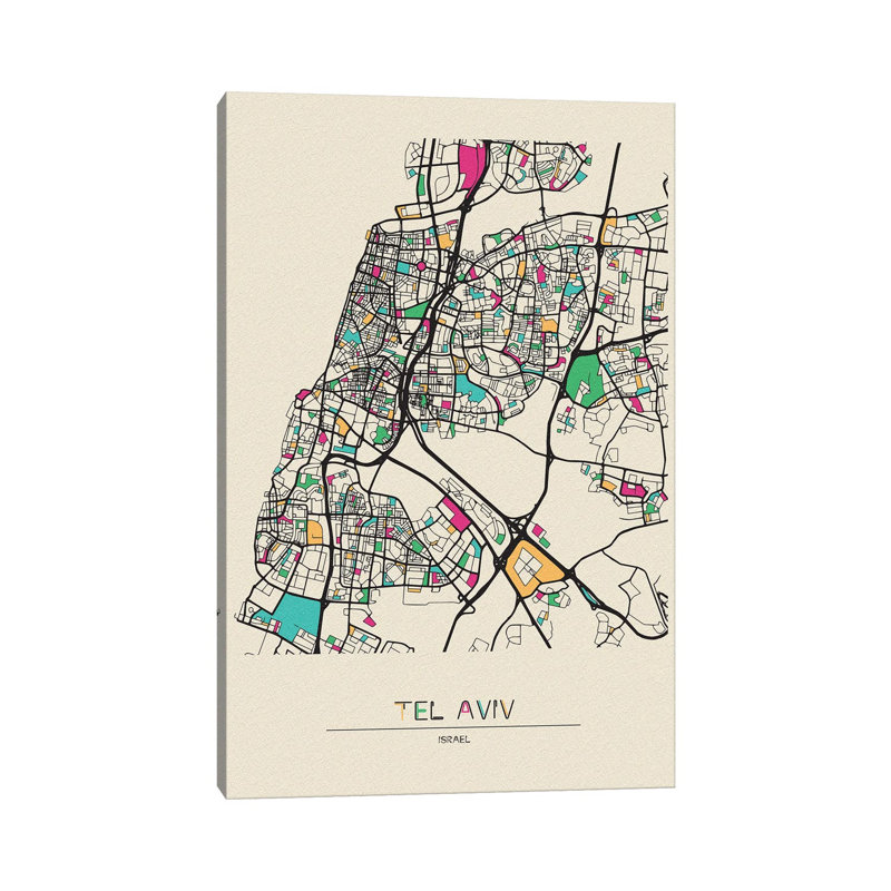 Carte Tel Tel, Israël par - Toile tendue, H 12 po x l 8 po x P 0,75 po