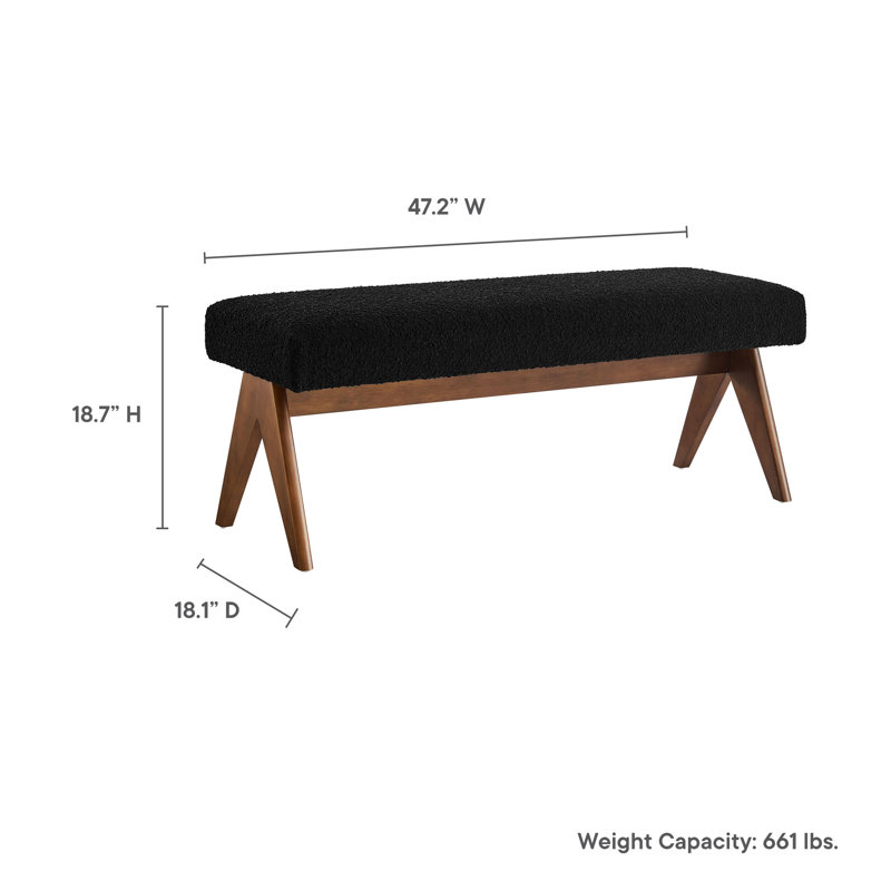 Lyra Boucle Upholstered Bench In Boucle, Black, 18.50"H x 47"W x 18"D