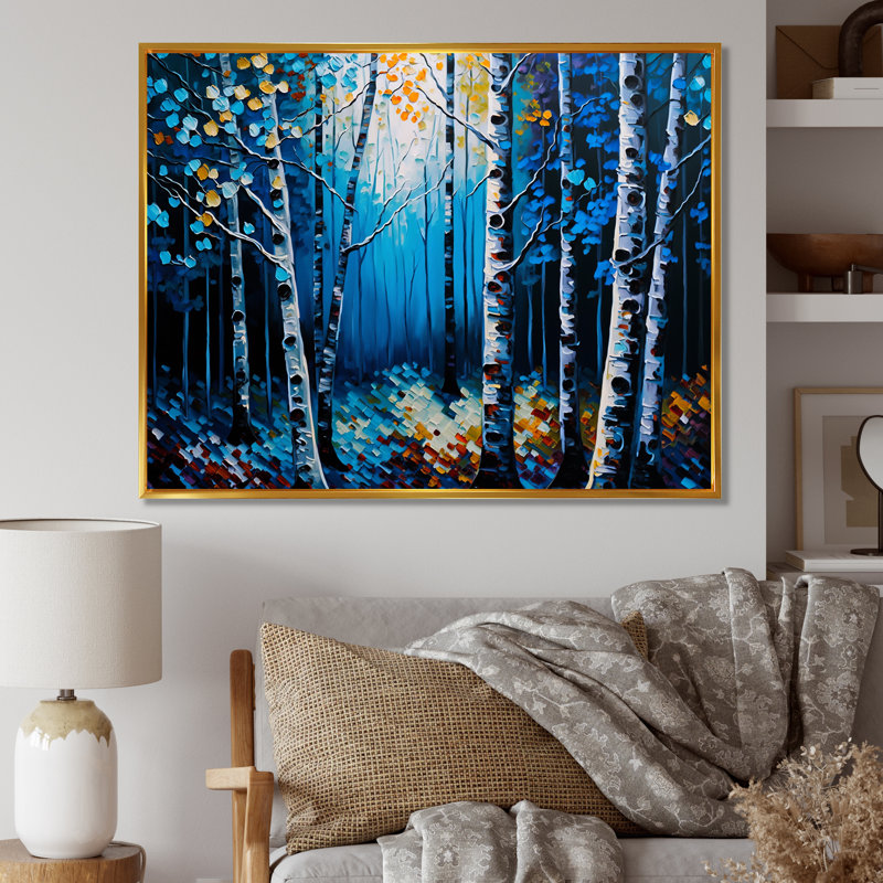 «Blue Birch Forest II», reproduction sur toile, H 24 po x l 32 po x P 1 po, Cadre flottant doré