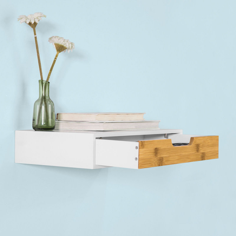 Ardella Floating Shelf with Drawer, 8cm H x 40cm W x 24.5cm D