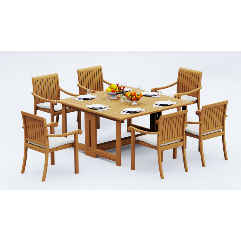 5 Pcs Grade-A Teak Wood Dining Set: 60" Square Rectangle Butterfly Table And 4 Napa Stacking Arm Chairs #11NP1404, 6