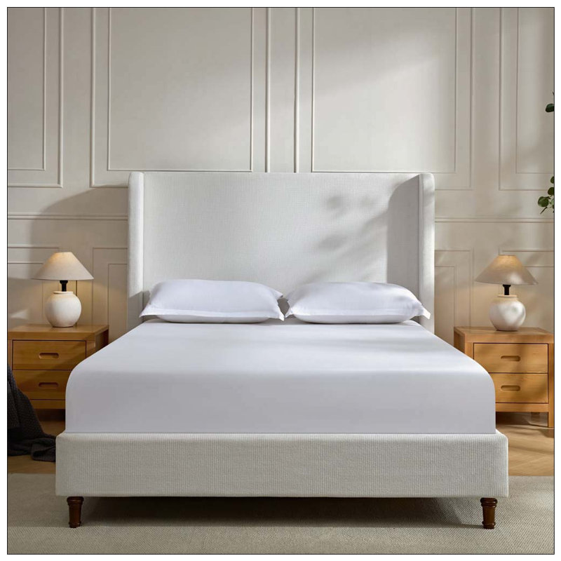 Lit tapissier avec tête de lit Elegant Simplicity, Très grand lit, Chenille blanc crème