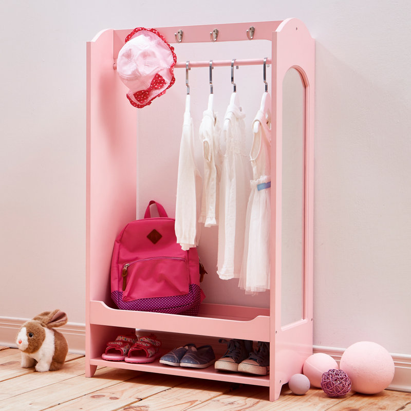 Teamson Kids Pink Wooden Open Armoire with Mirror