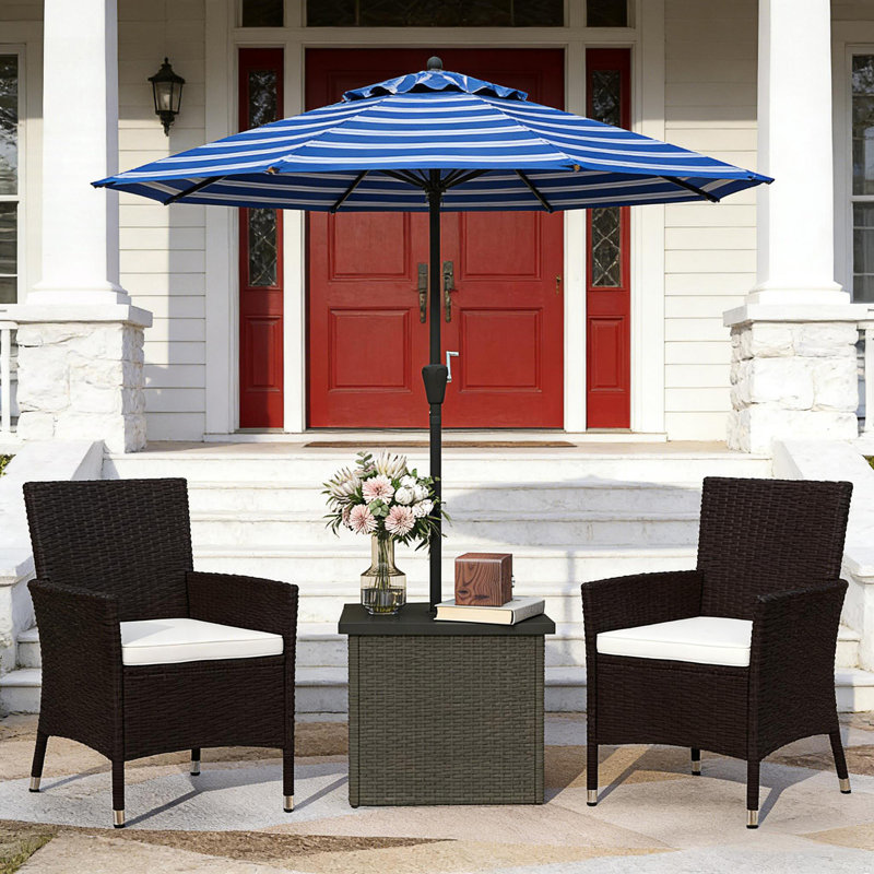 Table de bout carrée pour l'extérieur, table d'appoint en osier avec trou pour parasol, Mélange de bruns