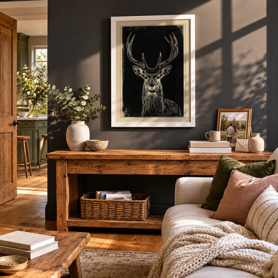 Stag with Antlers Rustic - Framed Print