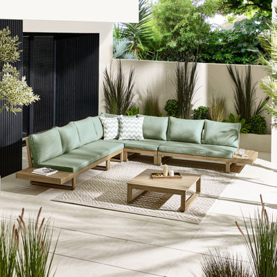 Temmy Solid Wood 7/8 Seater Garden Sofa Set With Coffee Table - Outdoor Patio Lounge Modern Garden