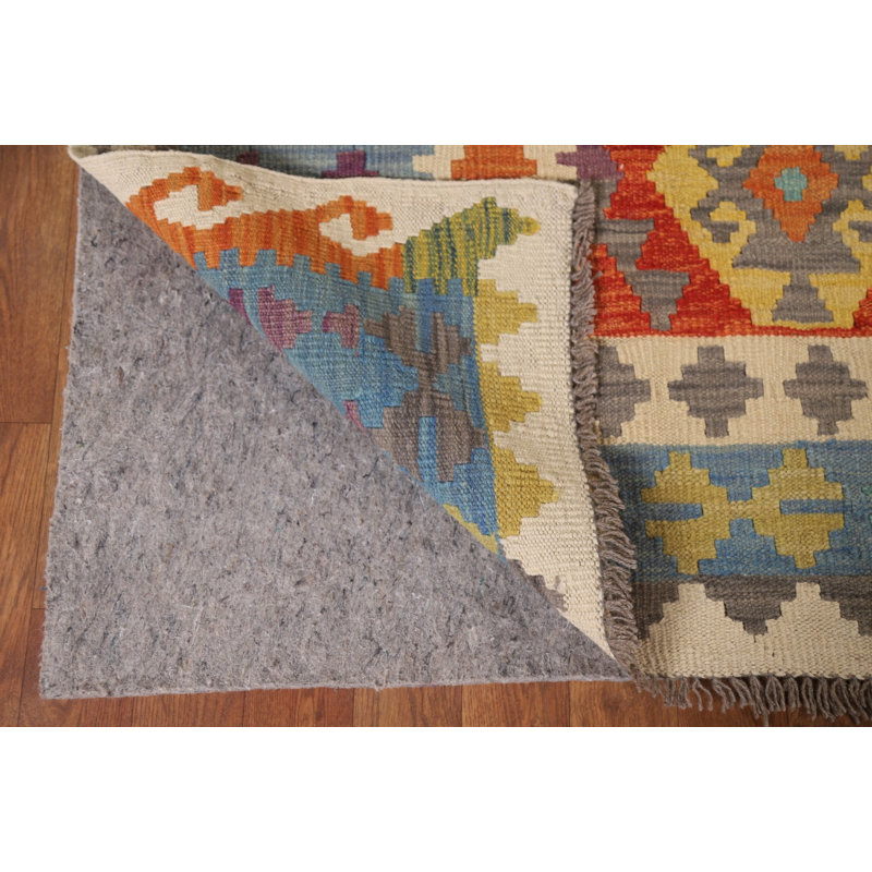 Tapis géométrique réversible en laine Kilim 8 x 11