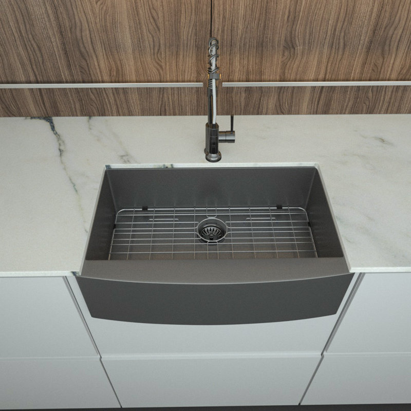 Farmhouse Kitchen Sink Gunmetal Black Stainless Steel Kitchen Sink Apron Front Sink, 10" H x 36" L x 21" W