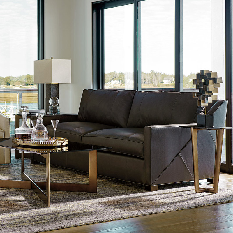 Midtown White Leather Pillow Back Sofa with Down Fill Cushions