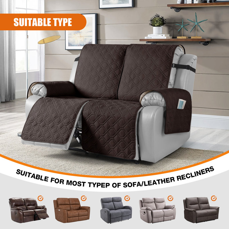 Wildee Adamstown 2 Seat Waterproof Recliner Couch Covers, Sofa Covers Non-SlipWith Elastic Straps Pocket For Dogs, Pets