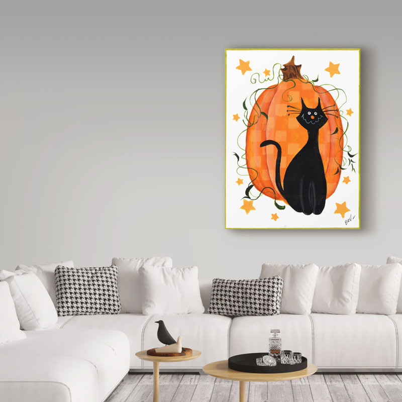 «Checked Pumpkin and Cat», art sur toile, H 19 po x l 14 po x P 2 po