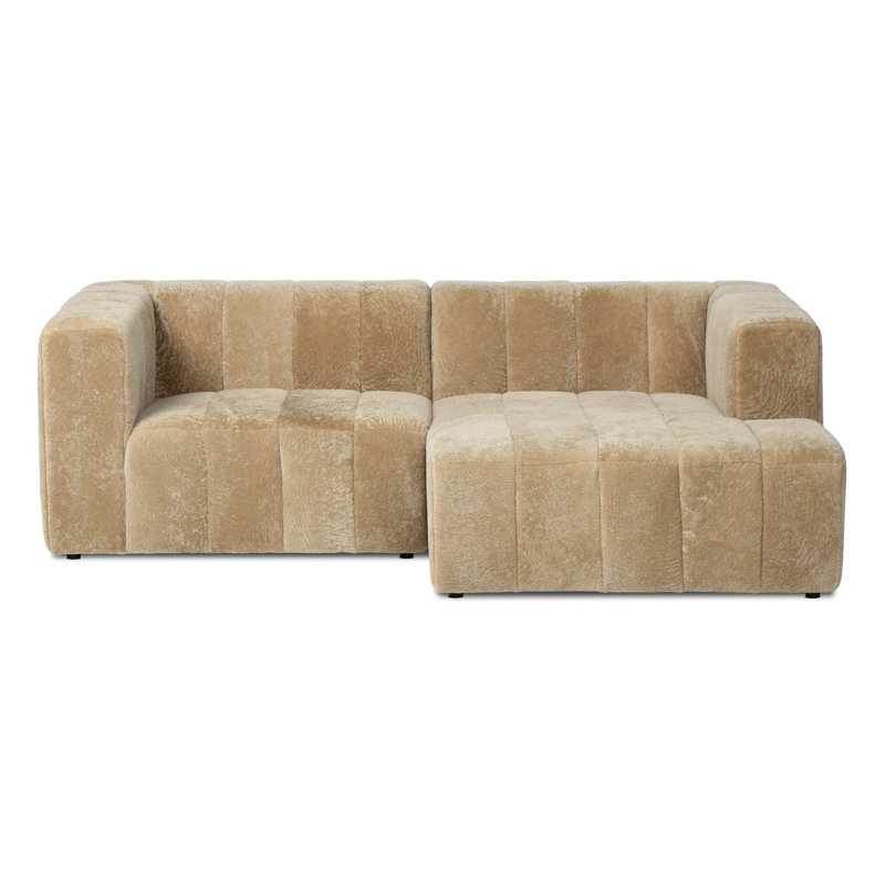 Curteria Upholstered Genuine Fur L-Shaped Sofa & Chaise, 28.5" H x 90" W x 68" D, Right Hand Facing