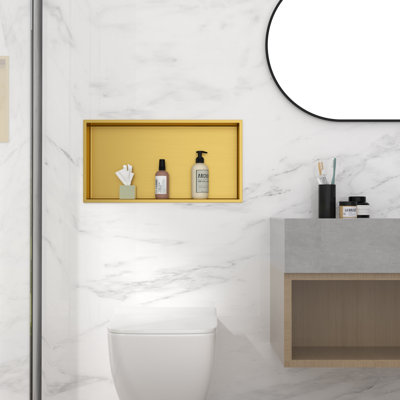 25'' W x 13'' H Bathroom Shower Niche, Stainless Steel Rectangular Wall Niche, Brushed Gold