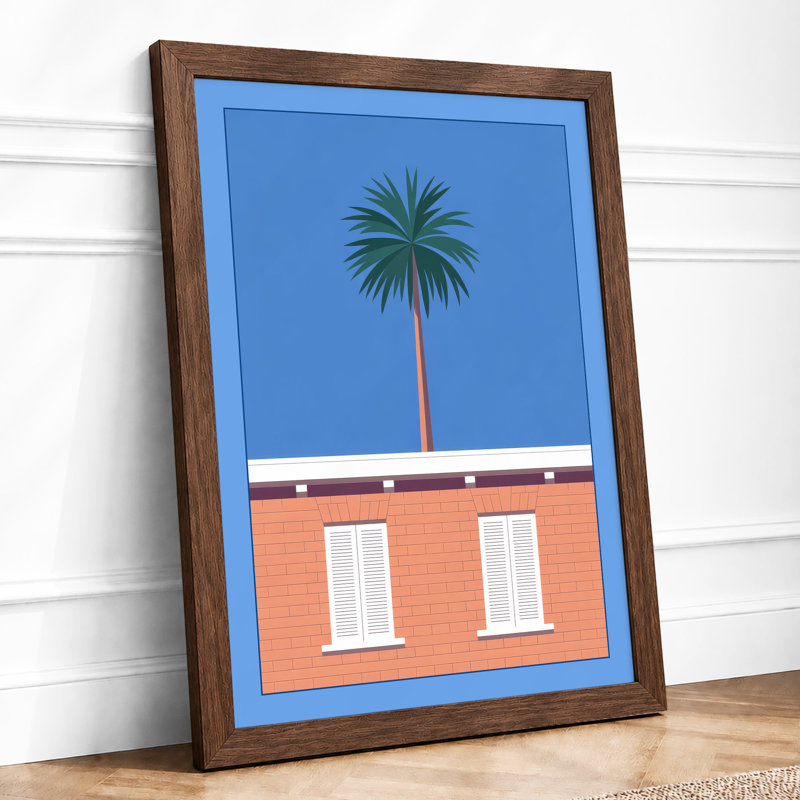 Palm and Brick Modern - Framed Print, Walnut, A4 - 29.7 x 21.0 cm