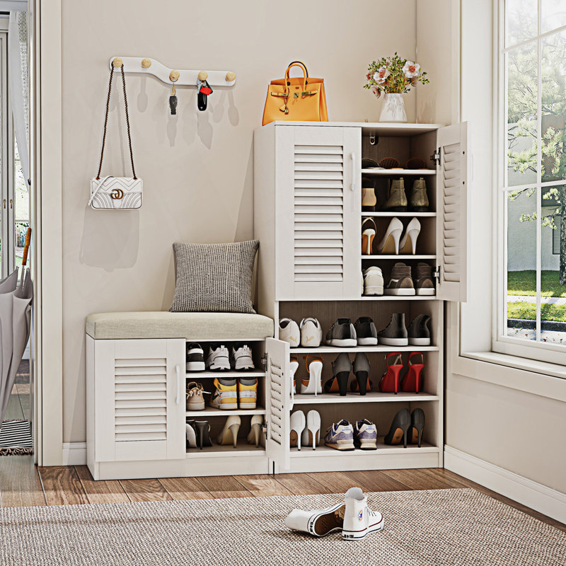 Multi Functional Shoe Storage Cabinet With Bench, Shoe Bench With Cushion,  Freestanding Shoe Rack, Entry Way Cabinet