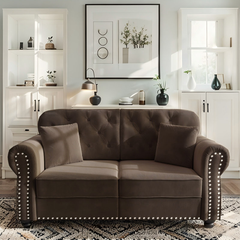 Canapé Chesterfield 63 "en velours, Brun