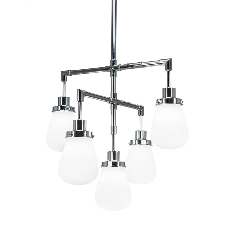 Elwell 5 Light Chandelier Shown With 5" Glass, Clear, Chrome
